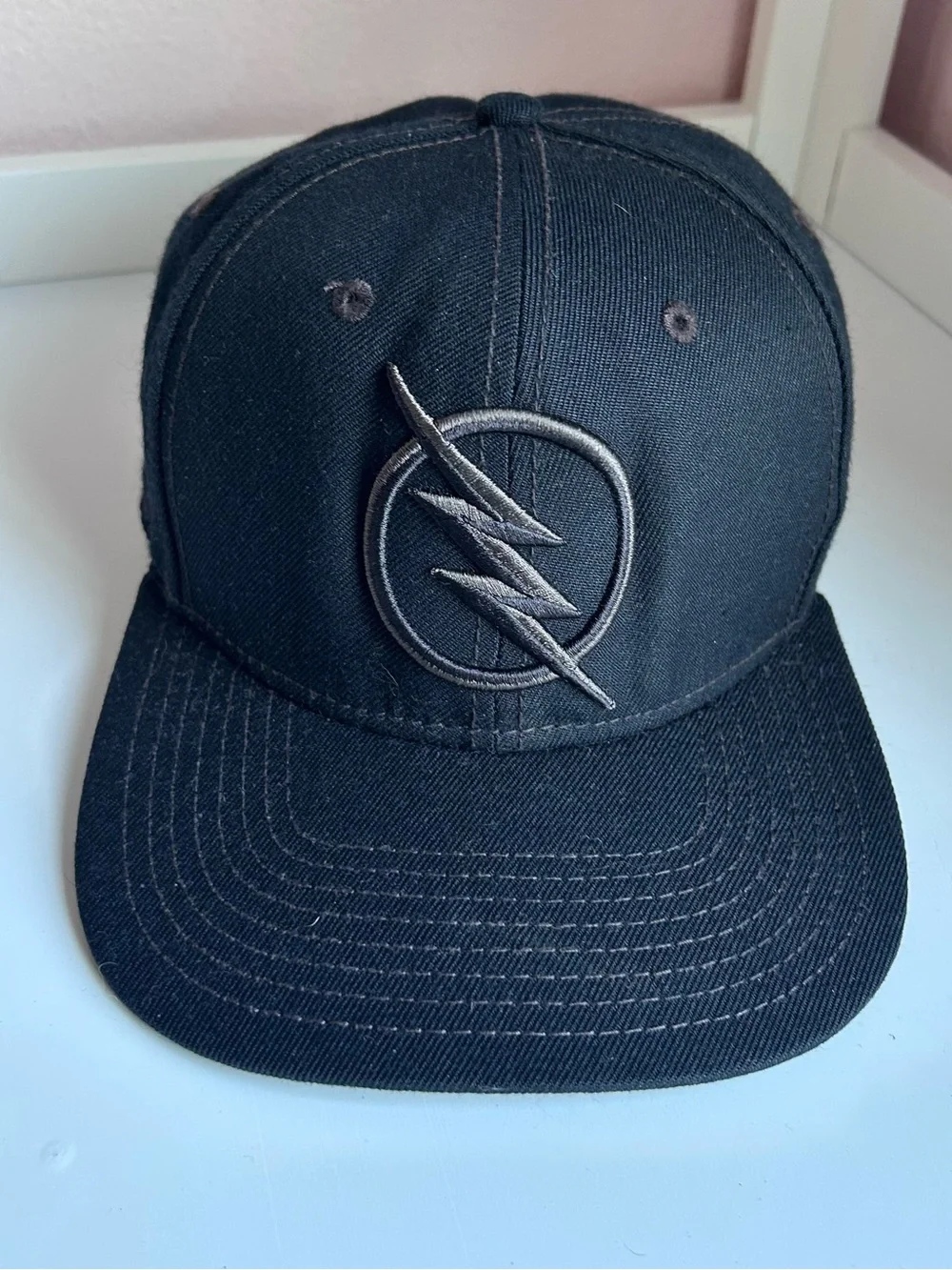 Black Embroidered Snapback Cap with Lightning Logo